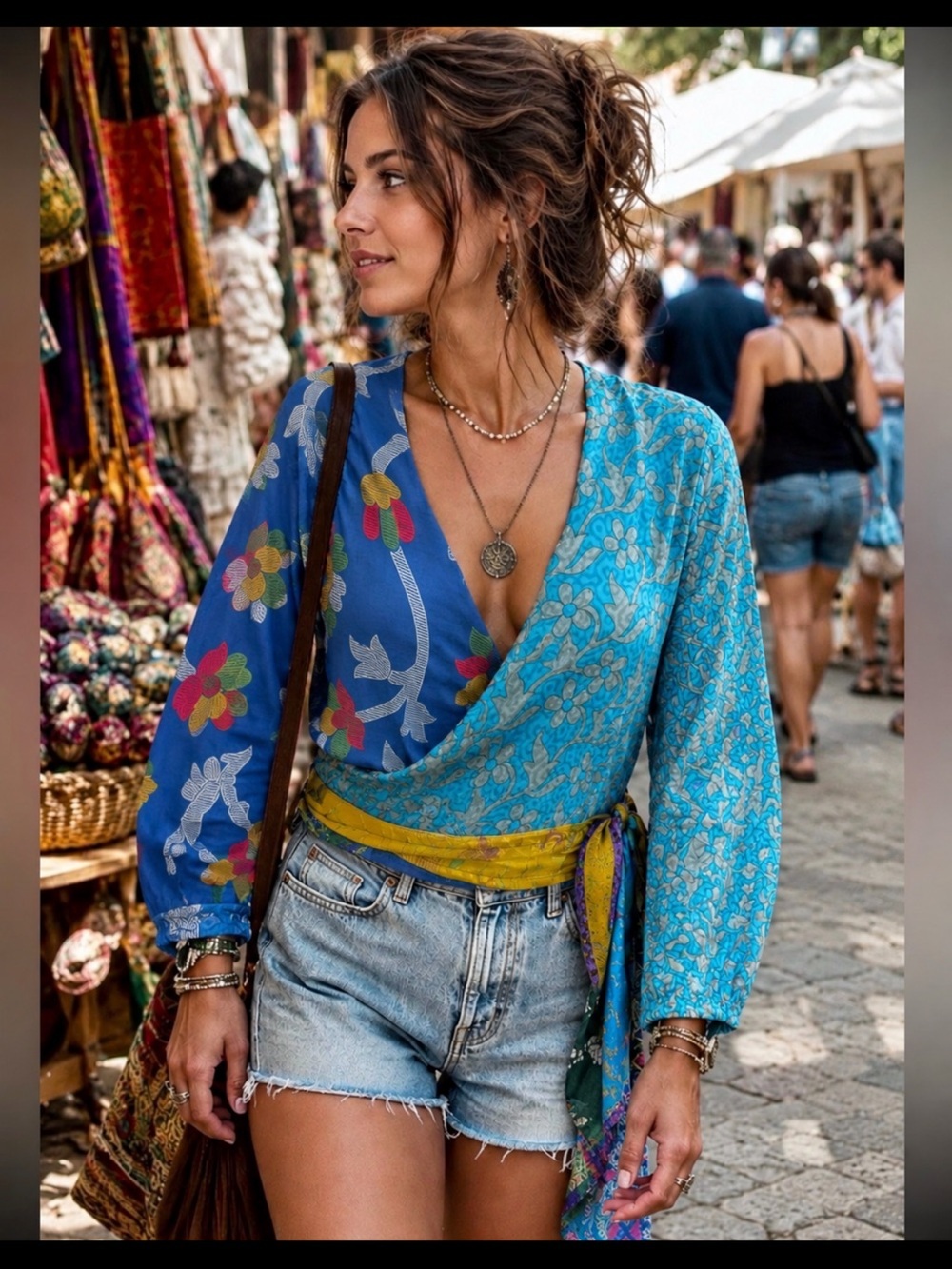 Jaded Gypsy Top Recycled Sari Artisan Wrap Vintage Retro Size Small - New